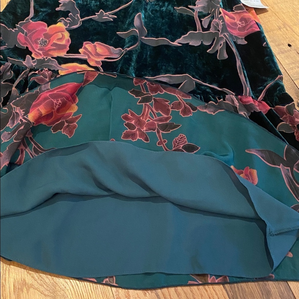 Max Studio Velvet Burnout Woodland Fairy Babydoll Tiered Flutter Slv Green M - Picture 7 of 17